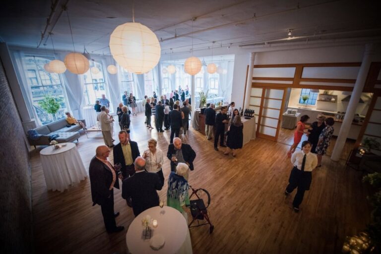 Corporate Event Space is an elegant 4,000 sq. ft. Daylight Studio with 14-foot ceilings, 16 east and south facing windows, and 2 working kitchens. The event space rental is perfect for film and photo shoots, corporate and culinary events, private parties marriages and more.