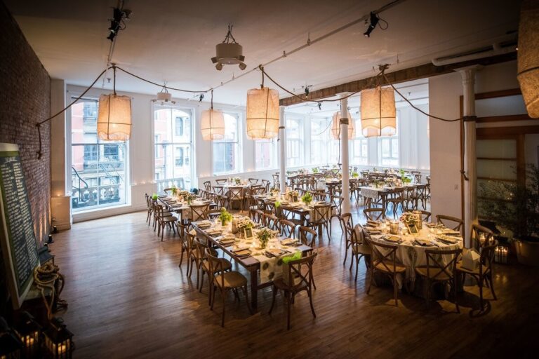 Corporate Event Space is an elegant 4,000 sq. ft. Daylight Studio with 14-foot ceilings, 16 east and south facing windows, and 2 working kitchens. The event space rental is perfect for film and photo shoots, corporate and culinary events, private parties marriages and more.